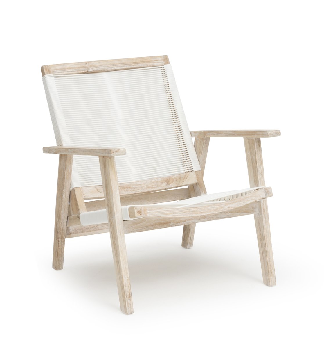 Wellington Lounge-Sessel Teak whitewashed mit Spaghettigeflecht weiß