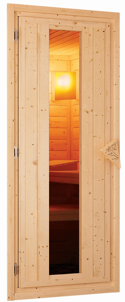 Energiesparsauna Lobin GREEN POWER - 196x170 cm, 68 mm Karibu Sauna mit Dachkranz|ohne Ofen