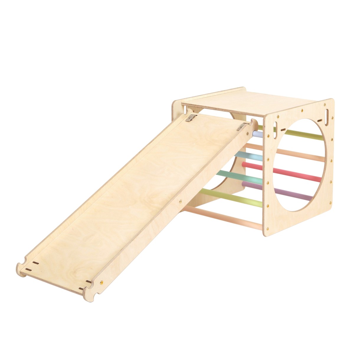Activity Kletterwürfel mit Kletterrampe aus Holz - Pastell