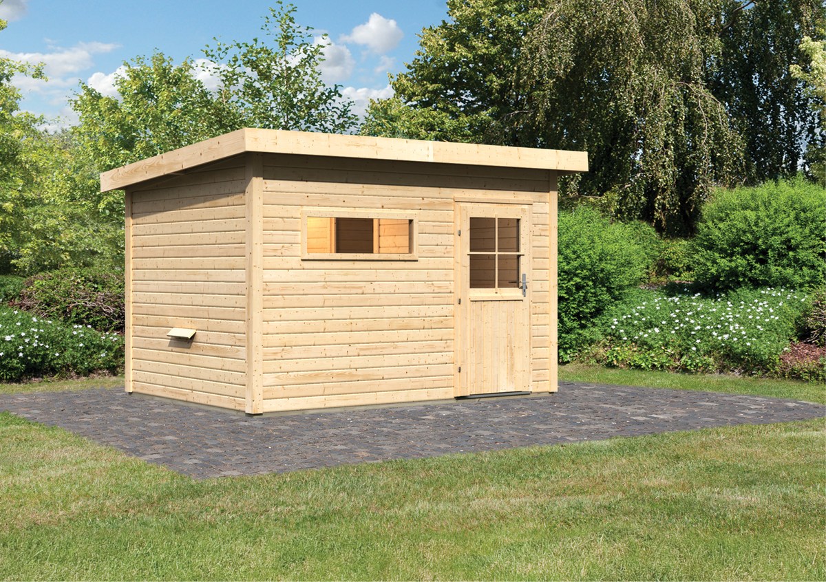 Karibu Saunahaus Suva 2, 336 x 231 cm, 38 mm WOODfeeling, naturbelassen|ohne Ofen