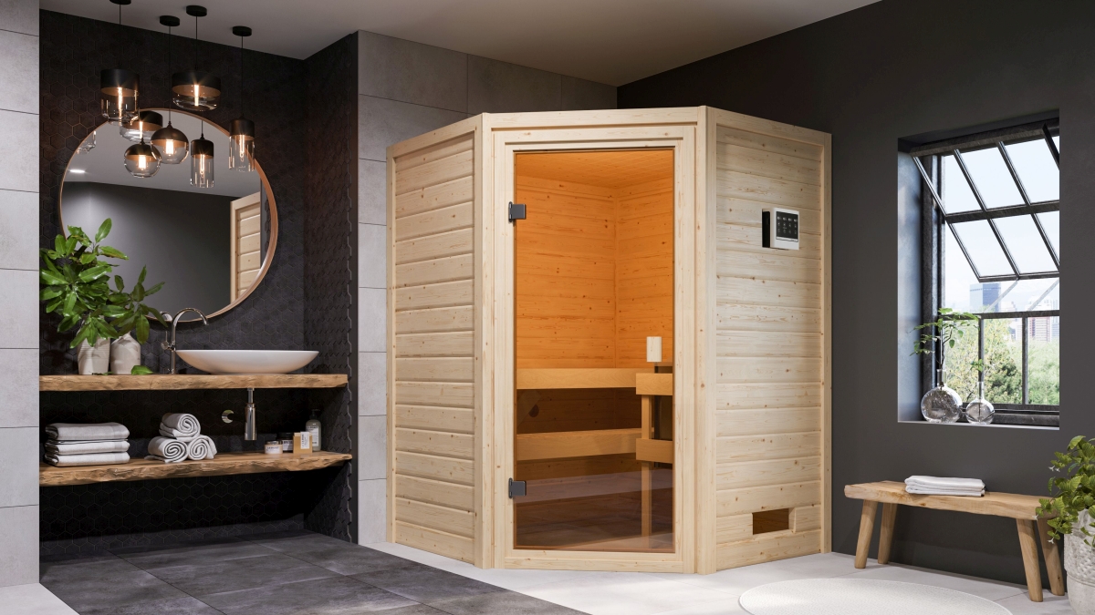 Karibu Sauna Antonia - 145x145 cm, 38 mm WOODfeeling