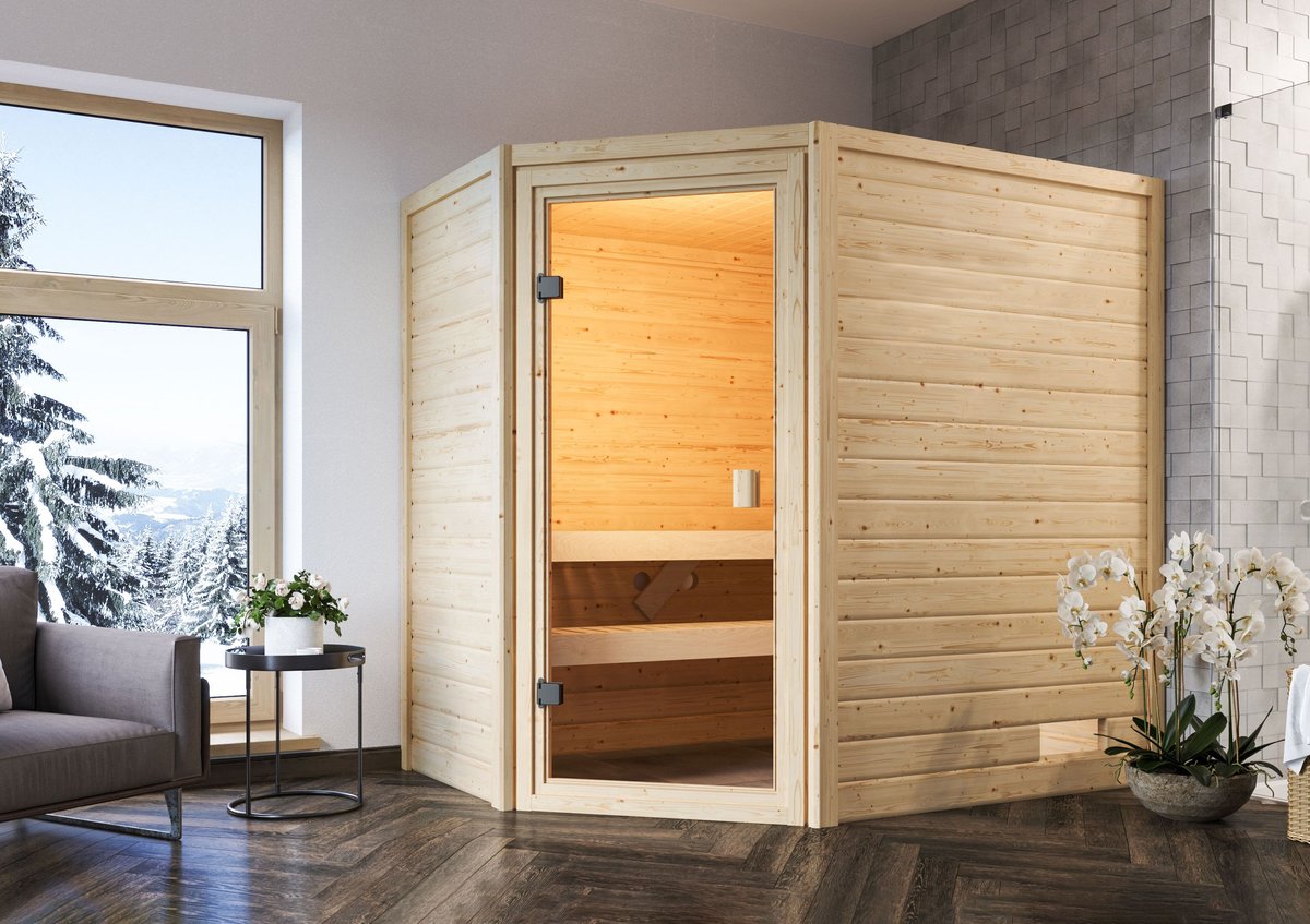Karibu Sauna Jella - 195 x 145 cm, 38 mm WOODfeeling, ohne Kranz|ohne Ofen