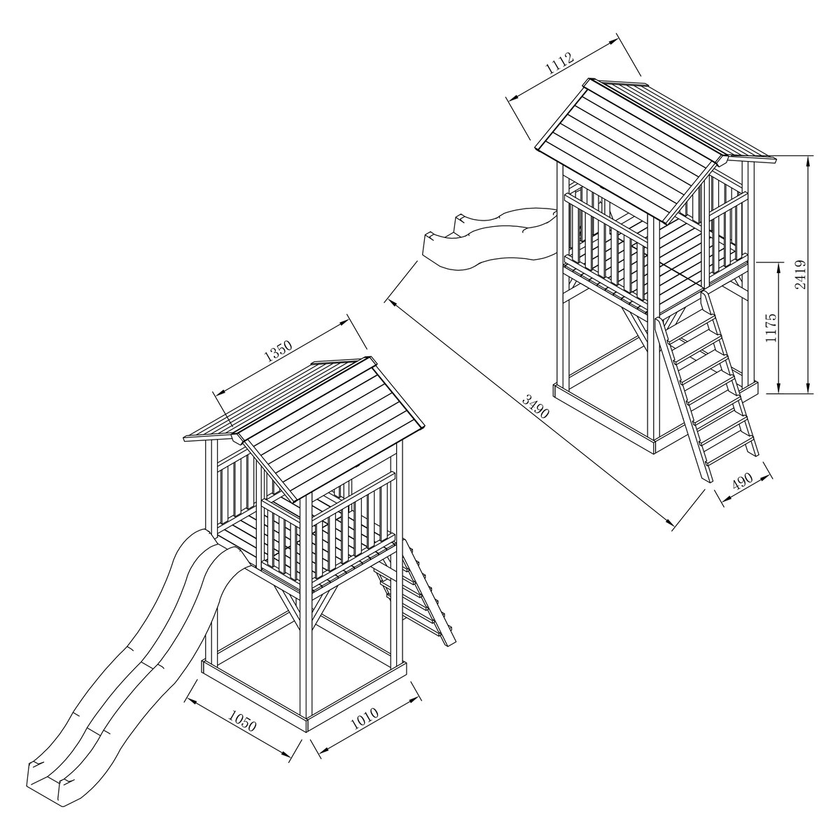 Spielturm Beach Tower Basic braun mit Rutsche weiß