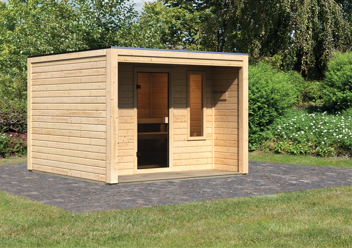 Karibu Saunahaus Eldor - 276x276 cm, 38 mm Massivholz, naturbelassen|ohne Ofen