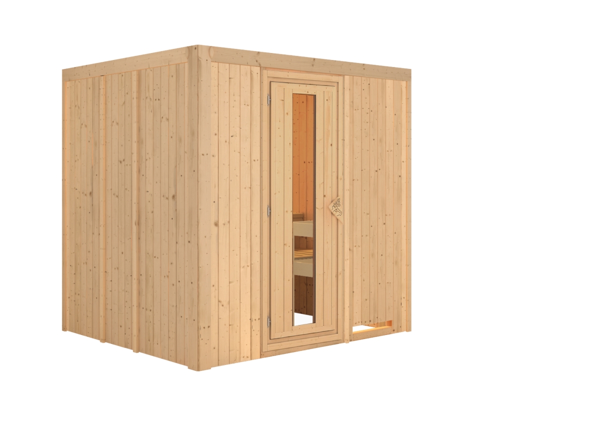 Karibu Sauna Sodin - 196x170 cm, 68 mm Systemsauna "Traditionell", o. Kranz|Energiespartür|o. Ofen