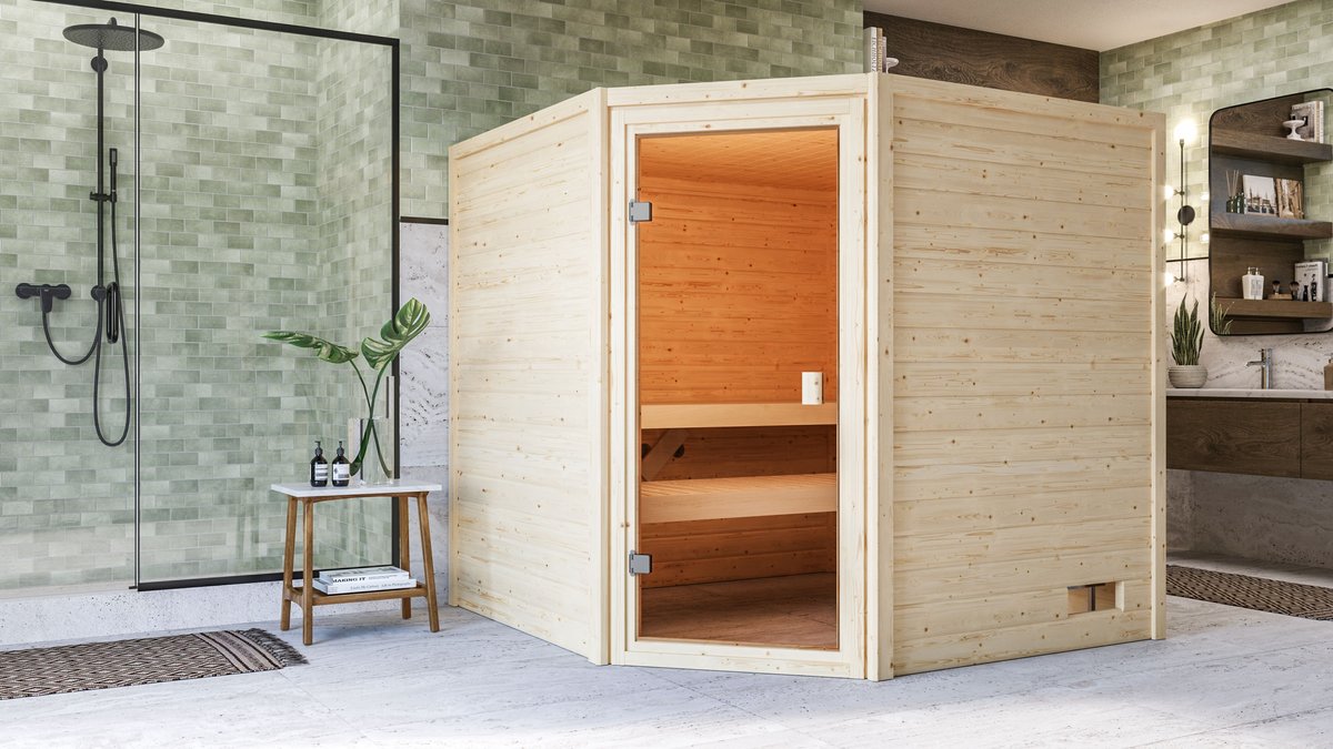 Karibu Sauna Tilda - 195 x 195 cm, 38 mm WOODfeeling, ohne Kranz|ohne Ofen