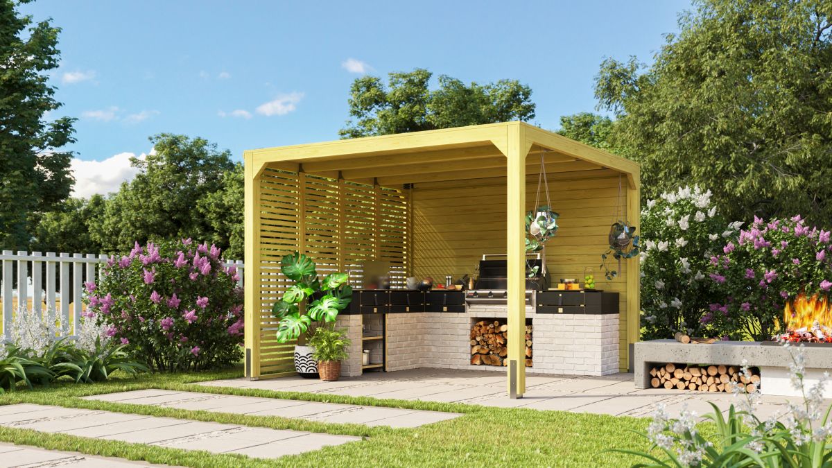 Karibu Pavillon Cubus - 320x320 cm, Leimholz naturbelassen