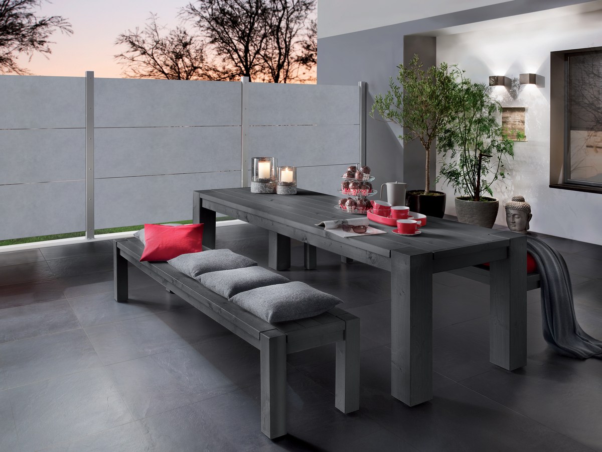 SYSTEM KERAMIK XL Sichtschutz Zement 180x180 cm, Zaunfeld-Set Zementoptik