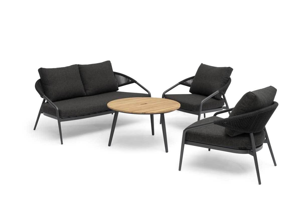 Ekeryd Teak-Loungetisch Ø 80 cm, Beine Alu anthrazit
