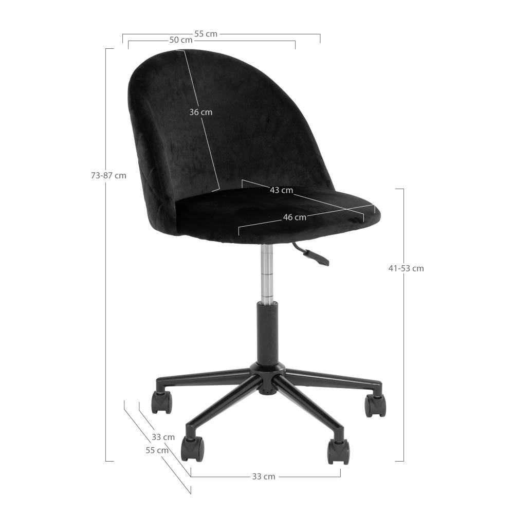 Bürostuhl Samt mit Rollen - Genf, schwarz