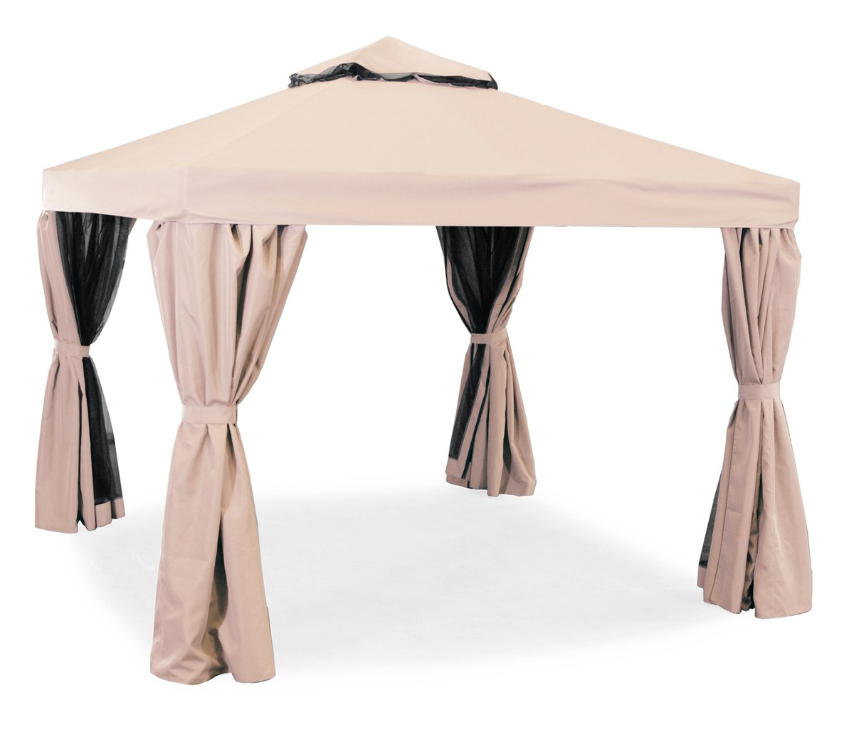 Luxor Pavilion 300x300 cm Alu dunkelbraun mit Dach/Wänden dunkel-beige