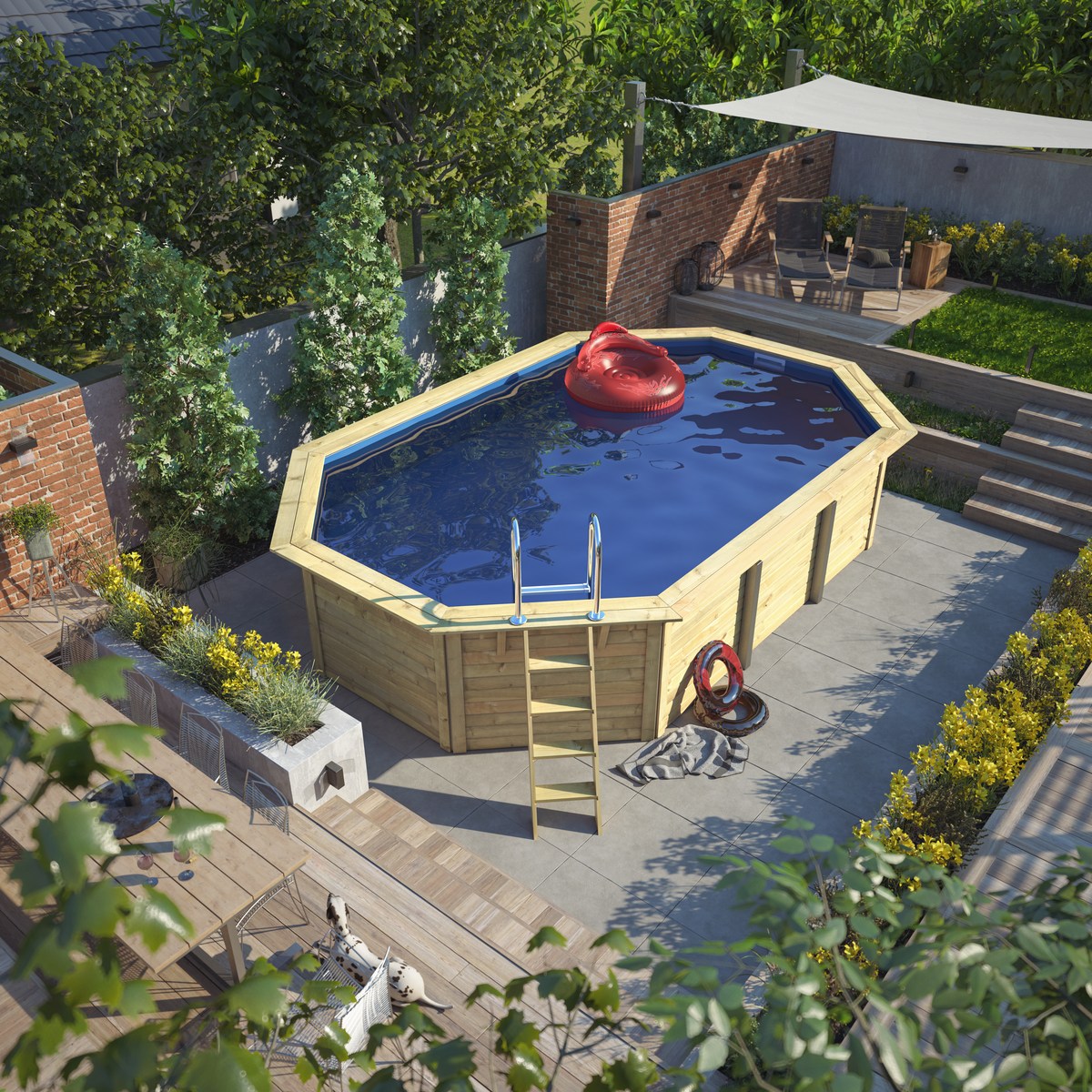 Achteck-Pool X4 400x611 cm, Holz kdi/Folie blau, Karibu