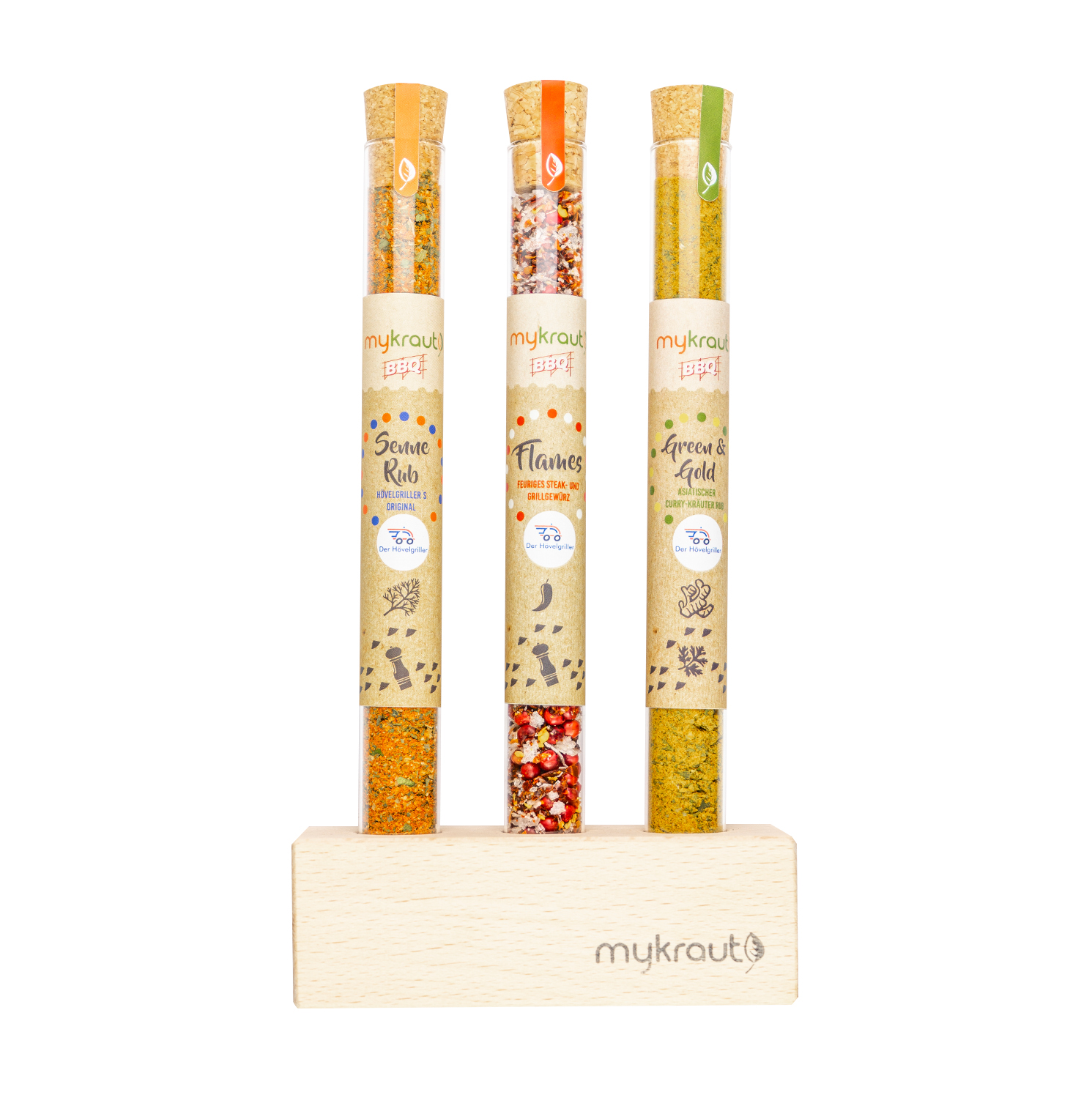"Hövelgriller's Three" BBQ Gewürz 3er-Set im Holzständer