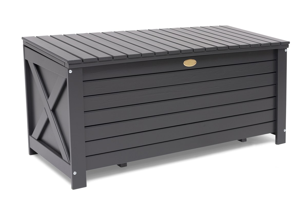 Läckö Gartenbox 134 x 59 x 64 cm orkangrau , Holz-Auflagenbox, Deckel wasserfest