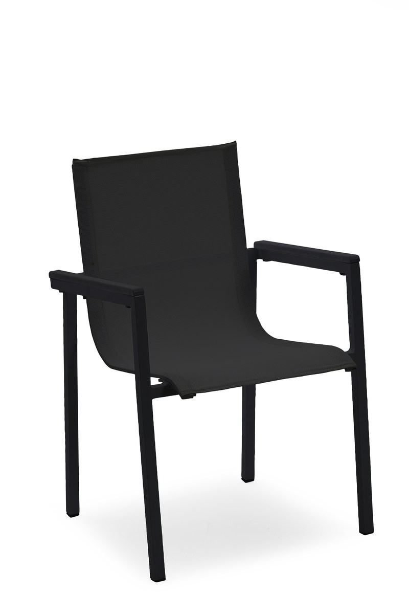 Arlöv Stapelstuhl mit Alu-Gestell und Textilene-Bezug, Stapelsessel schwarz