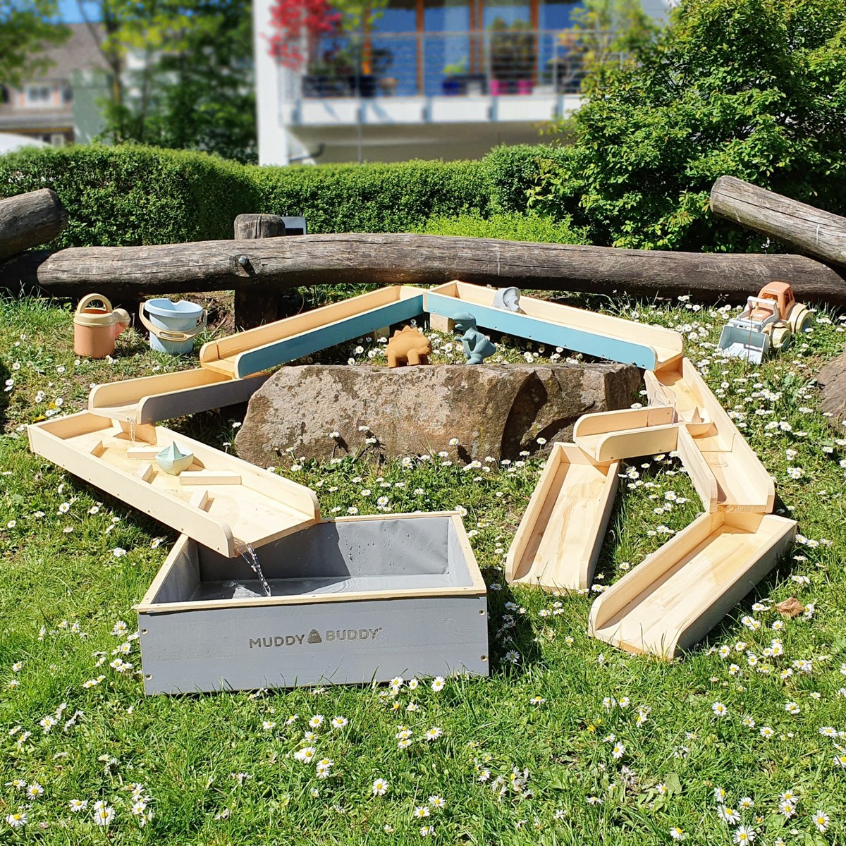 MUDDY BUDDY® Wasserbahn Aqua Traveller aus Holz natur/wolkengrau/petrol