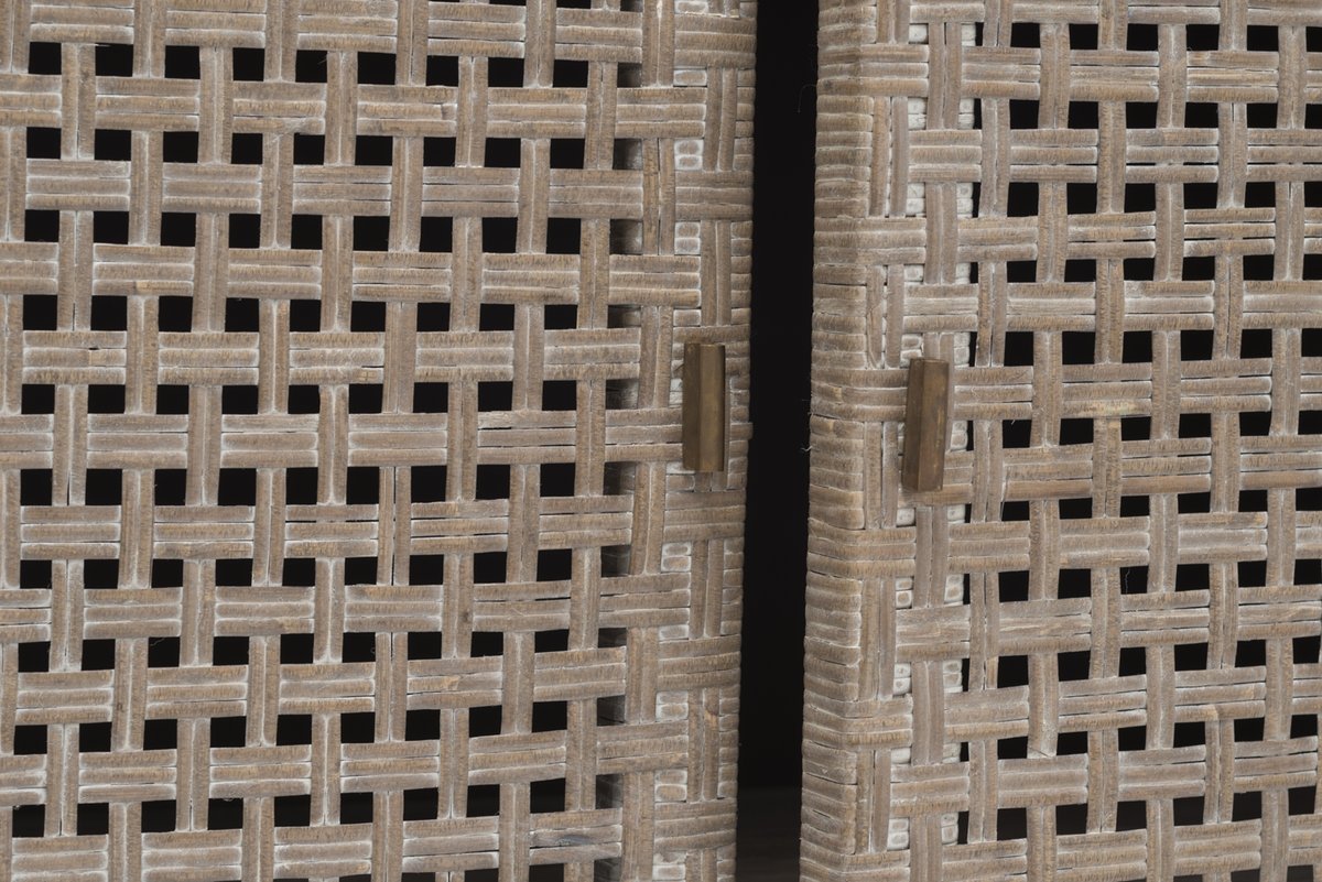 Leicester Holz-Schrank mit Rattan-Türen 90x35x165 cm antikgrau