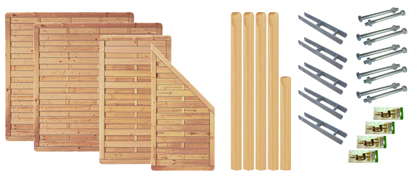 Zaunbundle BALTIMORE 1 (Baikal) 5,85x1,80 m Lärche-Sichtschutz Komplettset