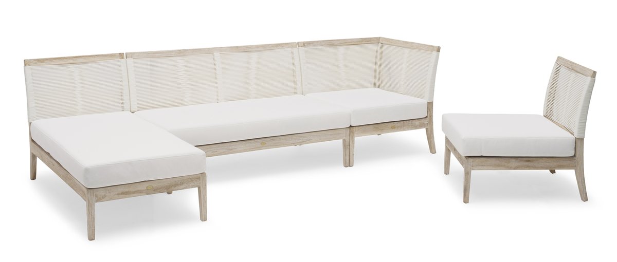 Wellington Diwan/Ottomane, Teak whitewashed inkl. Polster