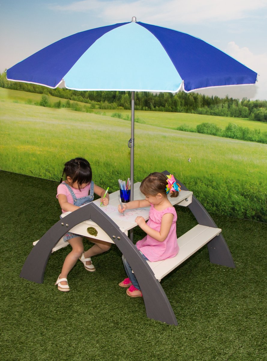 Kinder-Picknicktisch Kylo grau/weiß mit Sonnenschirm