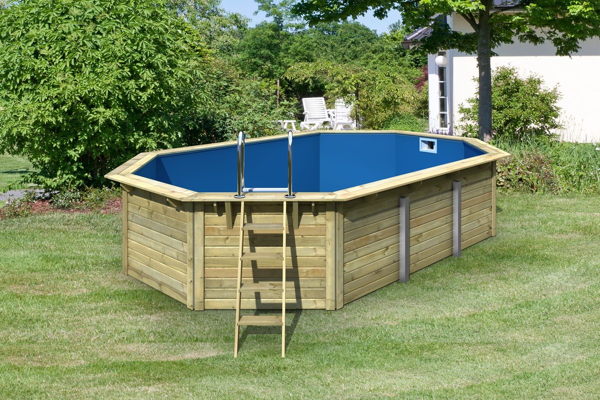 Achteck-Pool X4 400x611 cm, Holz kdi/Folie blau, Karibu