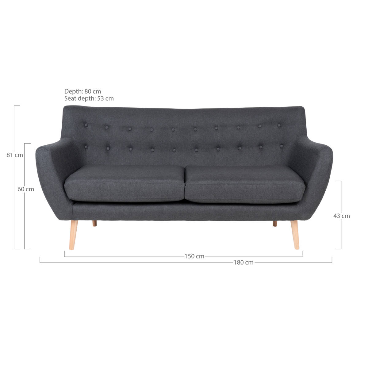 3 Sitzer Sofa - Monte, dunkelgrau