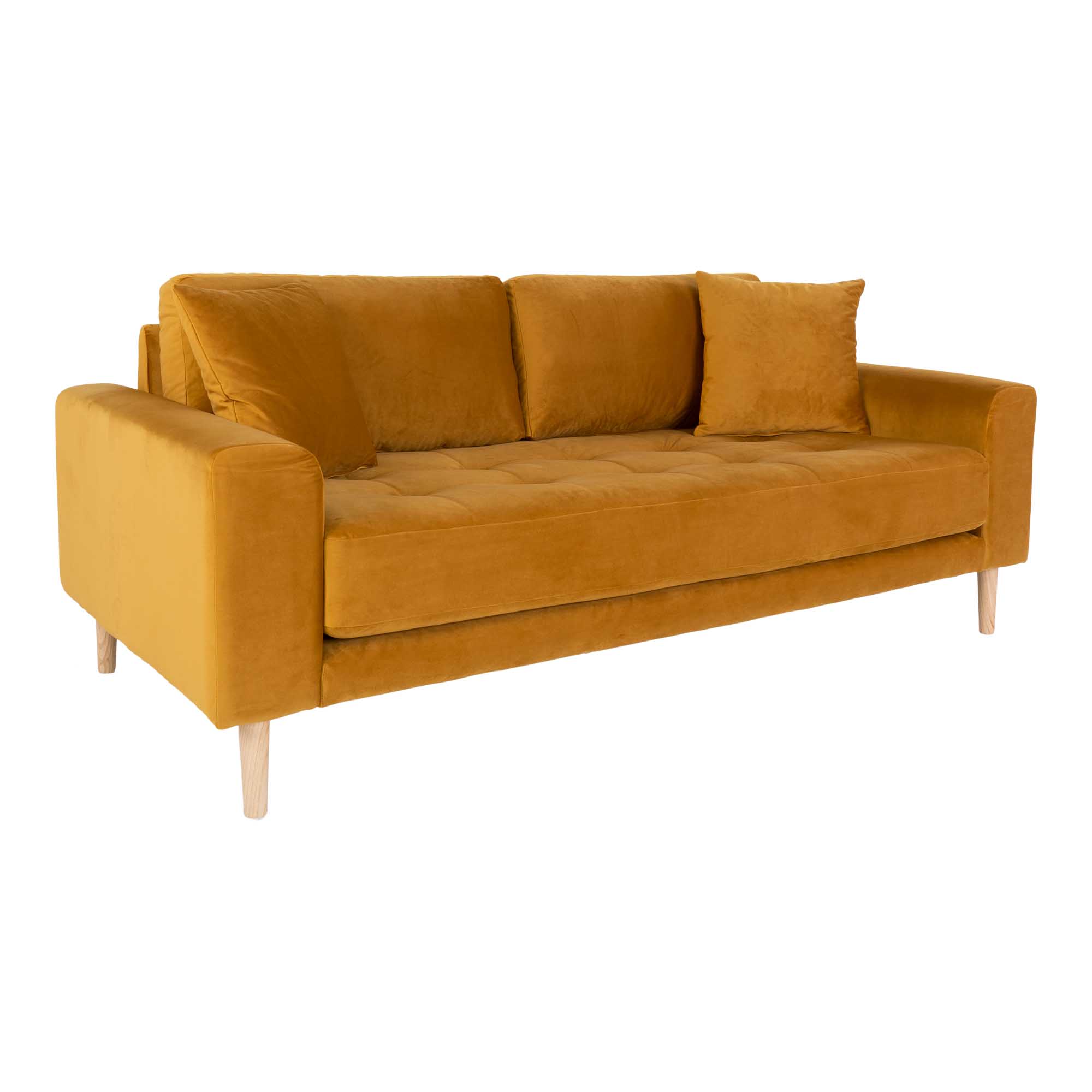 2,5 Sitzer Samt-Sofa - Lido, senfgelb mit 2 Kissen