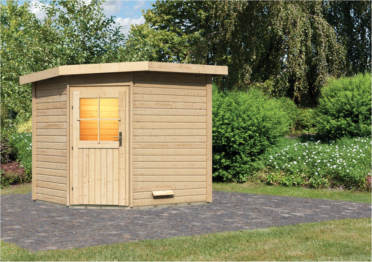 Karibu Saunahaus Mayla 231 x 196 cm, 38 mm WOODfeeling, naturbelassen|ohne Ofen