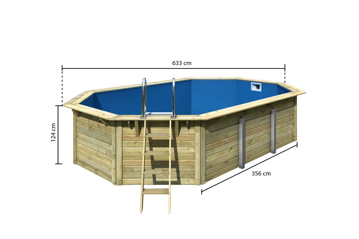 Achteck-Pool X4 400x611 cm, Holz kdi/Folie blau, Karibu