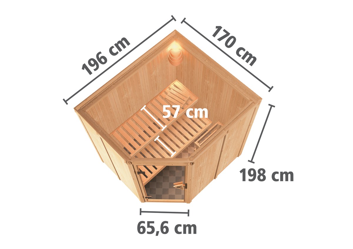 Aktionssauna Varberg 2 - 196x170 cm, 68 mm Systemsauna | ohne Ofen