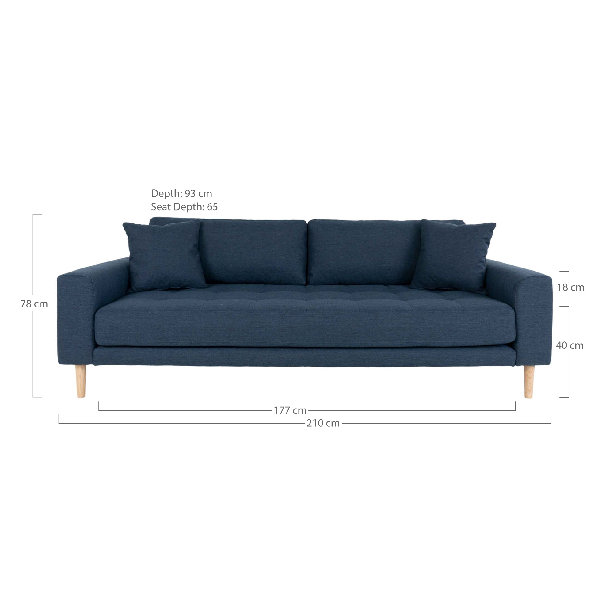3 Sitzer Sofa - Lido, dunkelblau mit 2 Kissen