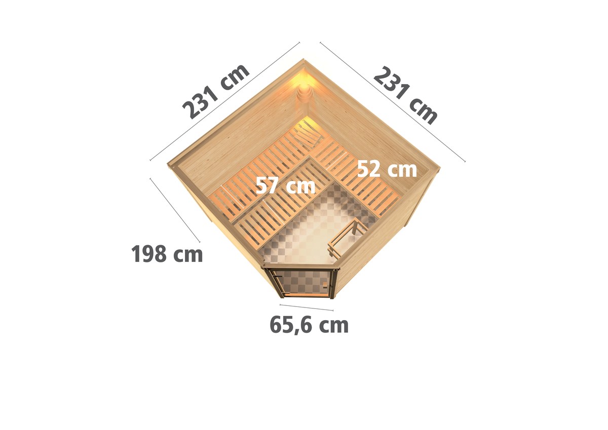 Aktionssauna Kemi 3 mit Eckeinstieg - 231x231 cm|Set-Ofen 2