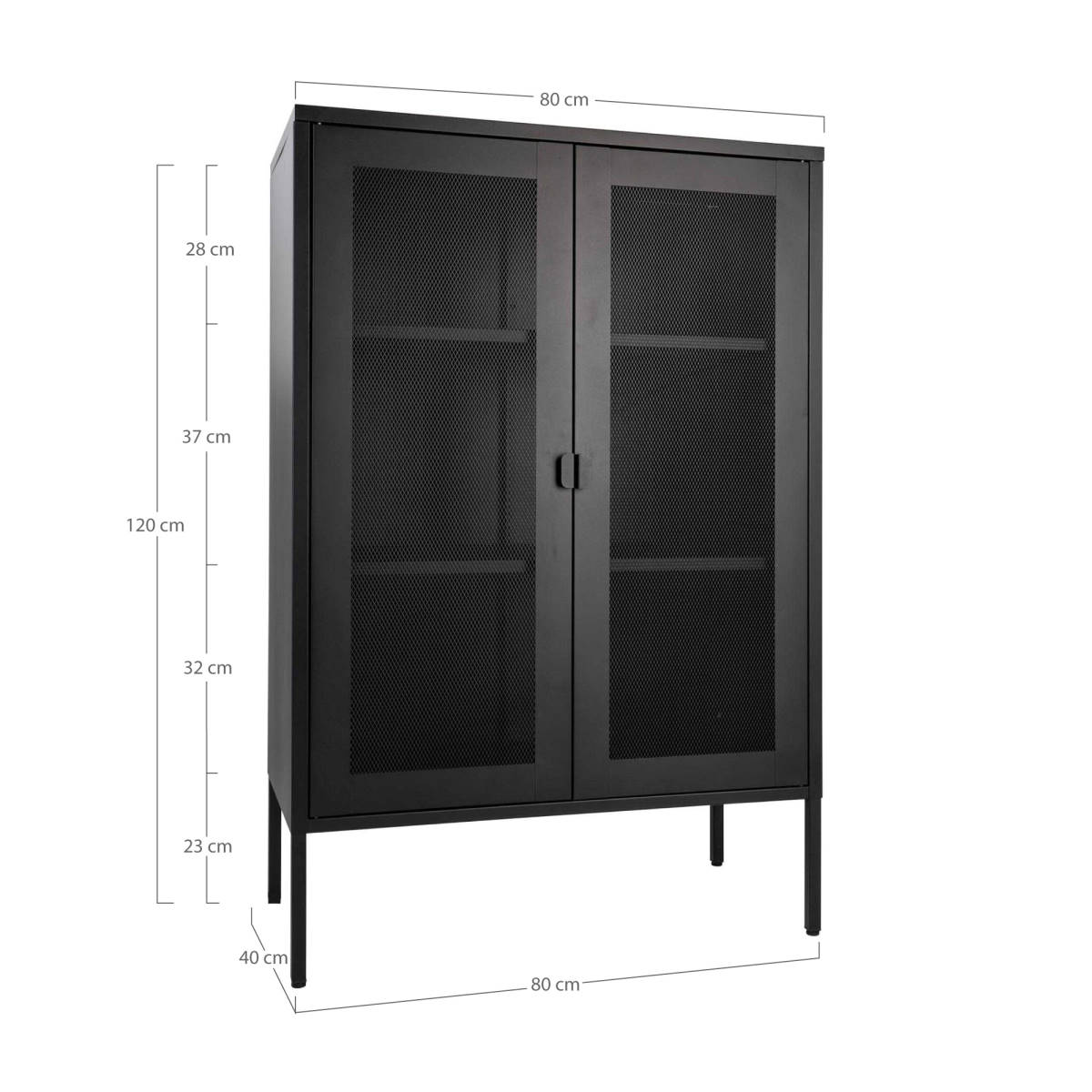 Vitrine - Melbourne, schwarz mit Gittertüren