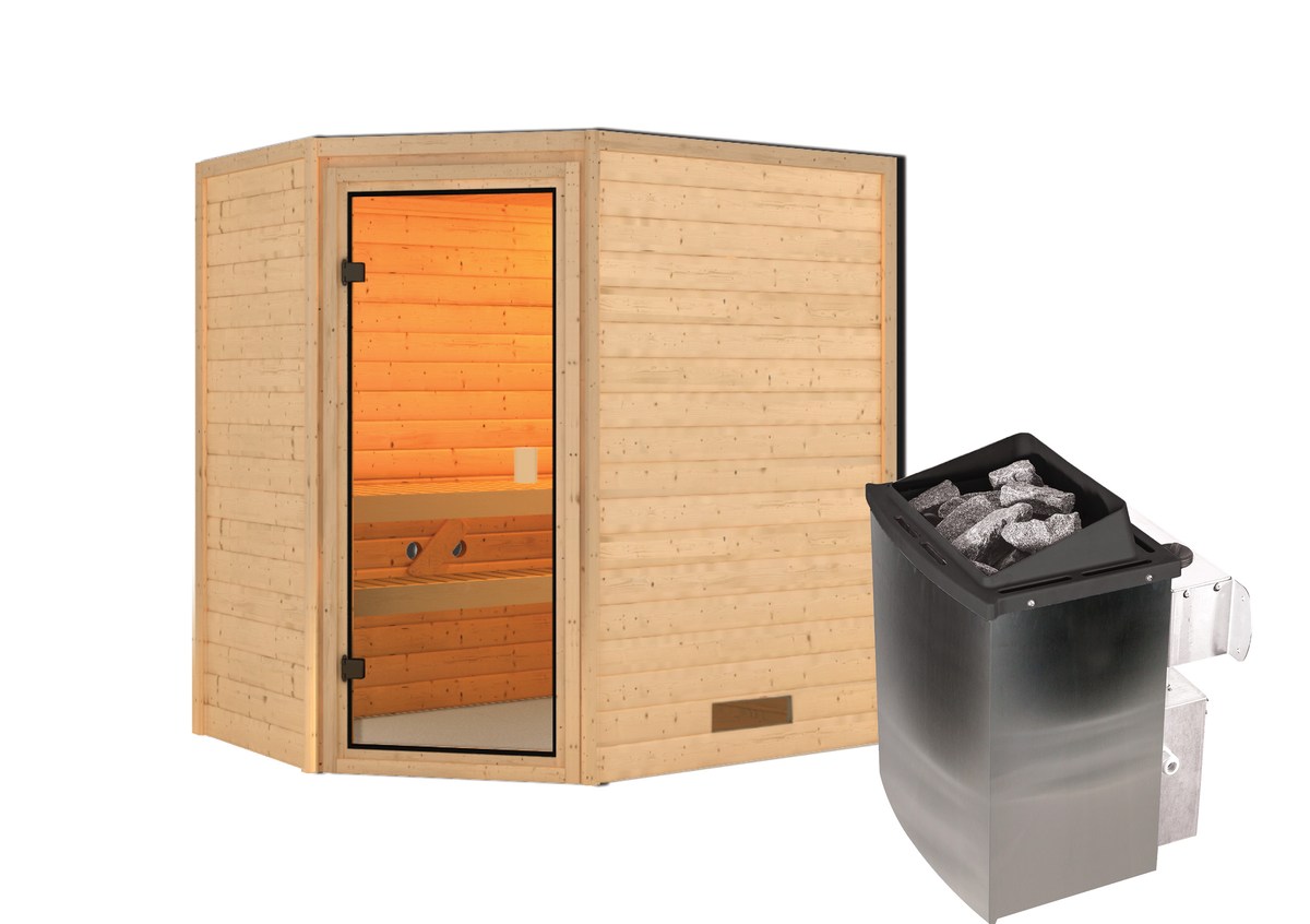 Aktionssauna Turku 1 - 196x146 cm, 38 mm Massivholzsauna|Set-Ofen 1