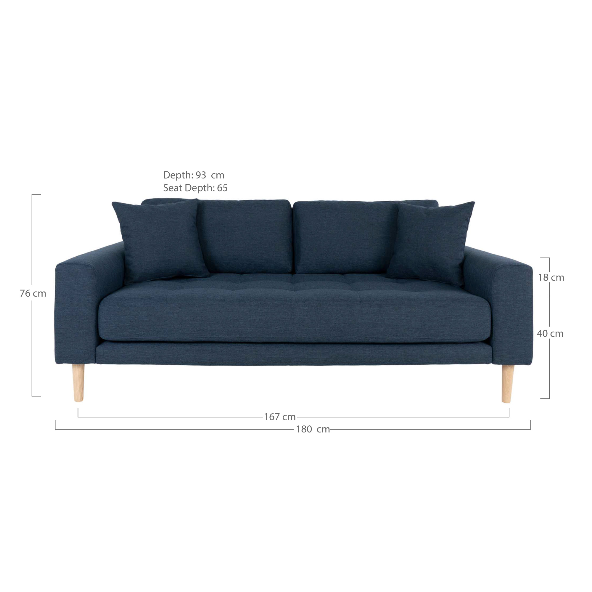 2,5 Sitzer Sofa - Lido, dunkelblau mit 2 Kissen