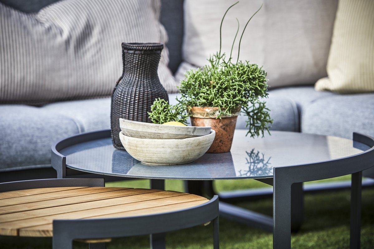 Lindeby Zweisatztisch, Kaffeetisch-Set Ø60/81 cm mit Alu Gestell charcoal
