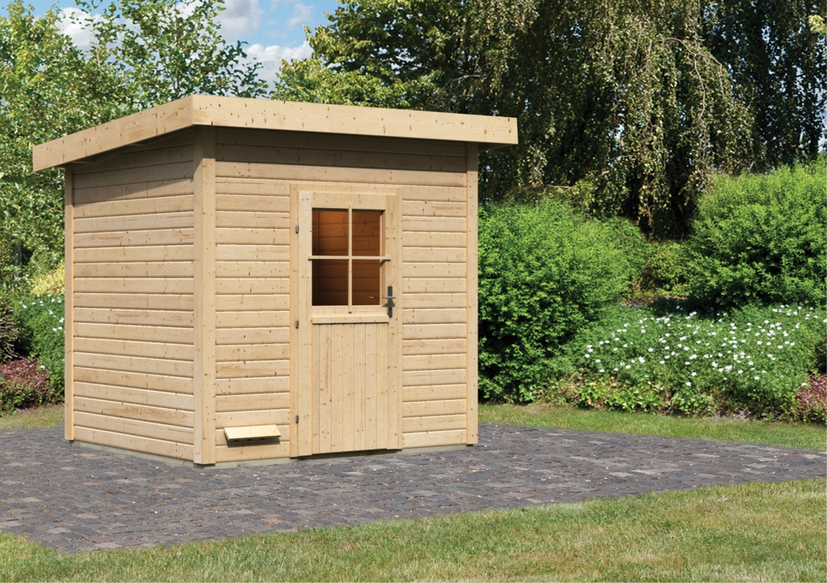 Karibu Saunahaus Nella 231 x 196 cm, 38 mm WOODfeeling, naturbelassen|ohne Ofen