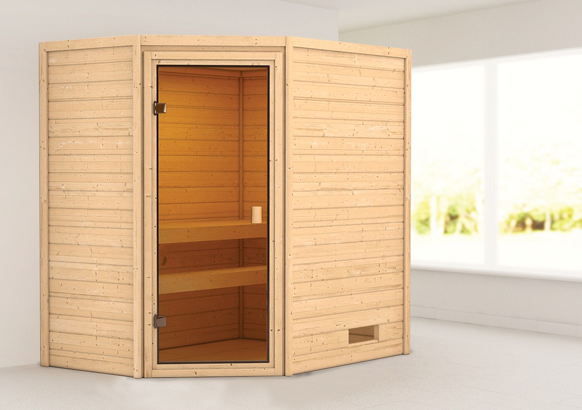 Aktionssauna Valida 2 - 195x145 cm, Eckeinstieg|ohne Fenster|ohne Ofen