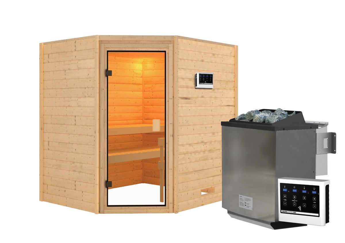 Aktionssauna Turku 2 - 196x170 cm, 38 mm Massivholzsauna|Set-Ofen 2