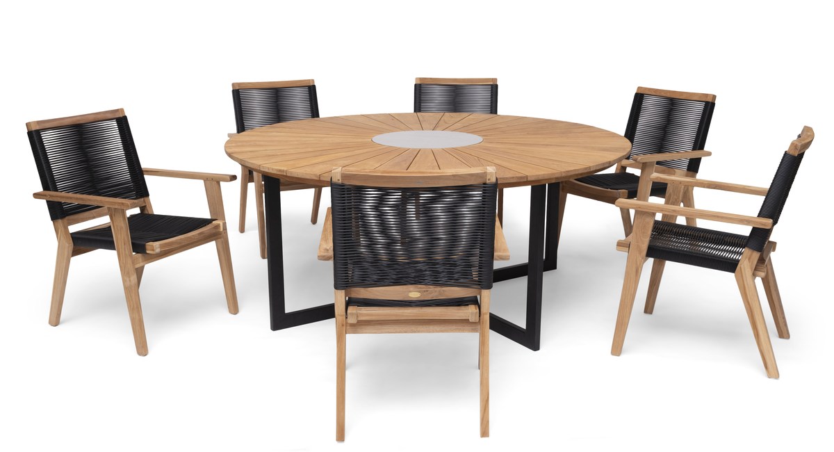 Ringsjö Teakholz-Tisch rund Ø 180 cm mit Alu-Gestell