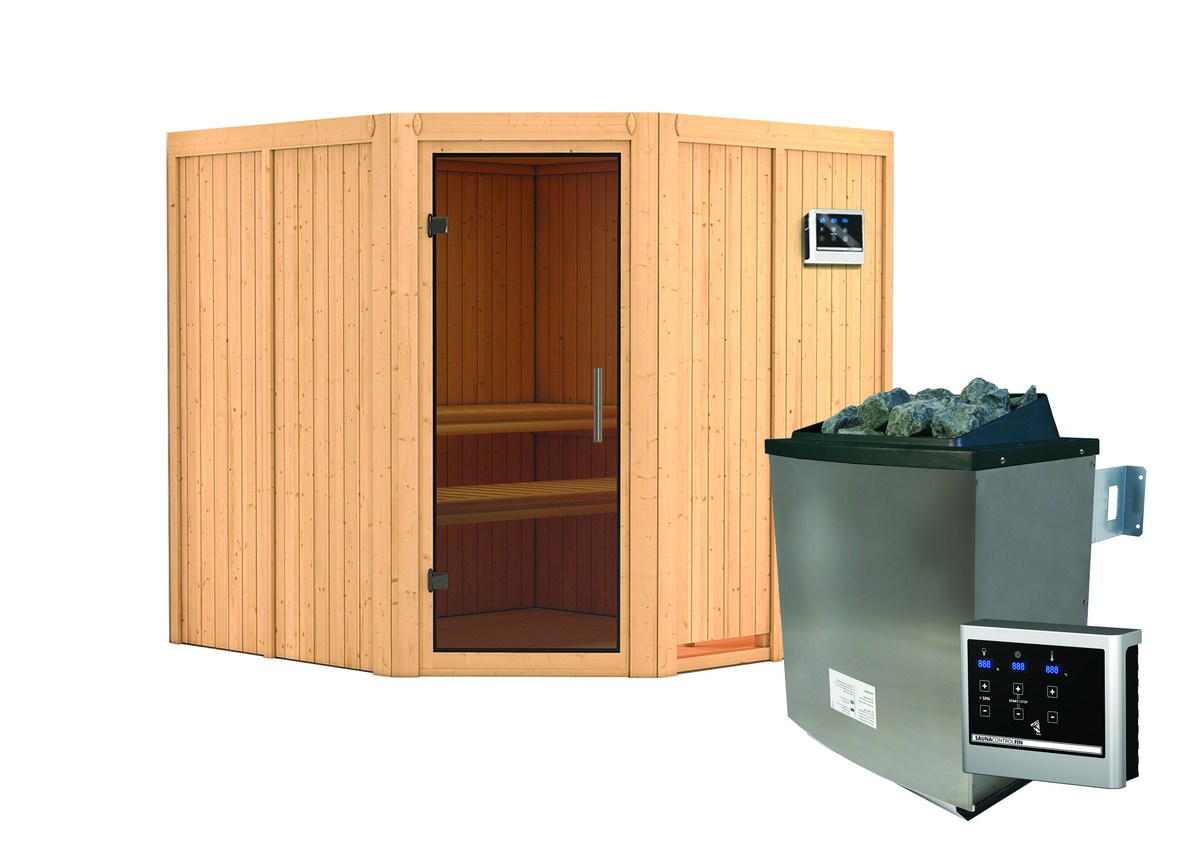 Aktionssauna Varberg 3 - 196x196 cm, 68 mm Systemsauna | Set-Ofen 2