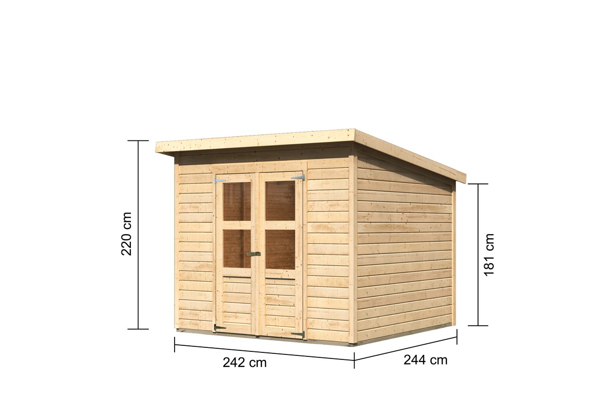 Karibu Gartenhaus Merseburg 6 - 242x240 cm, 14 mm Holz naturbelassen