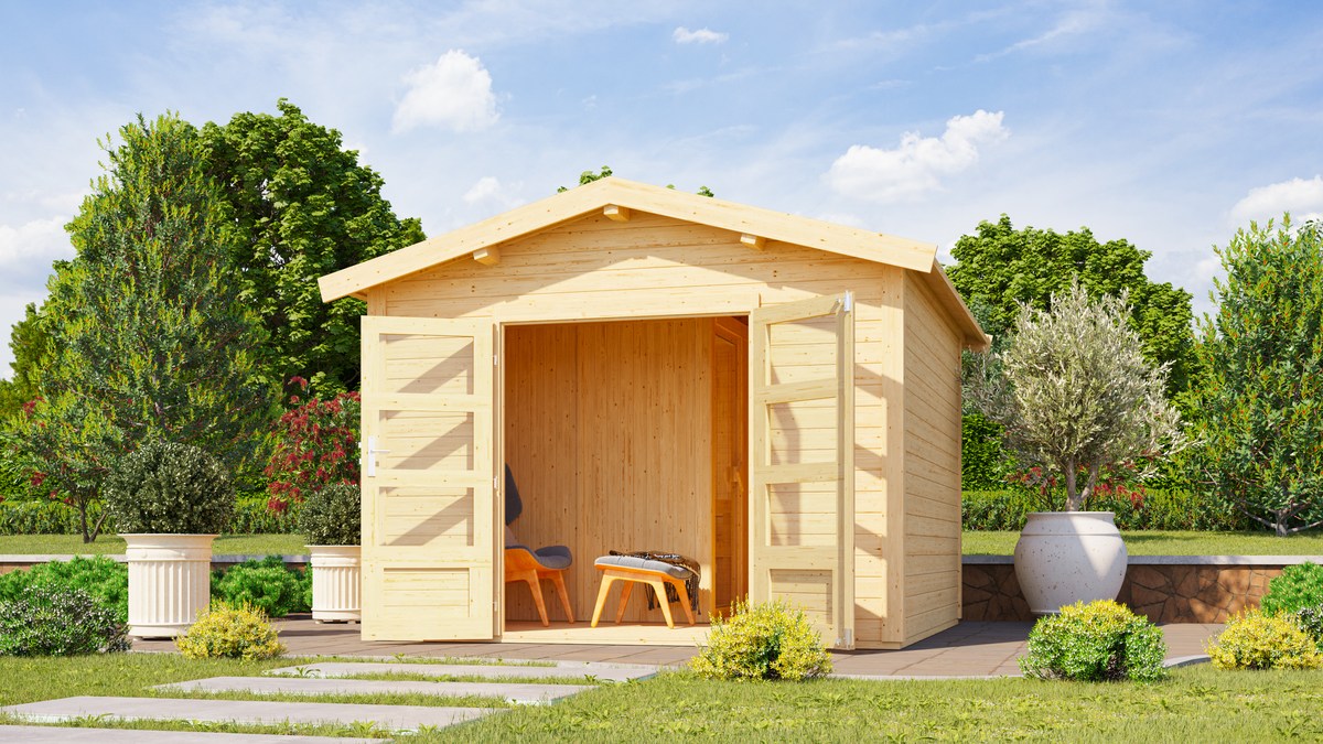 Saunahaus Anton - 304x304 cm, 28 mm naturbelassen|ohne Ofen