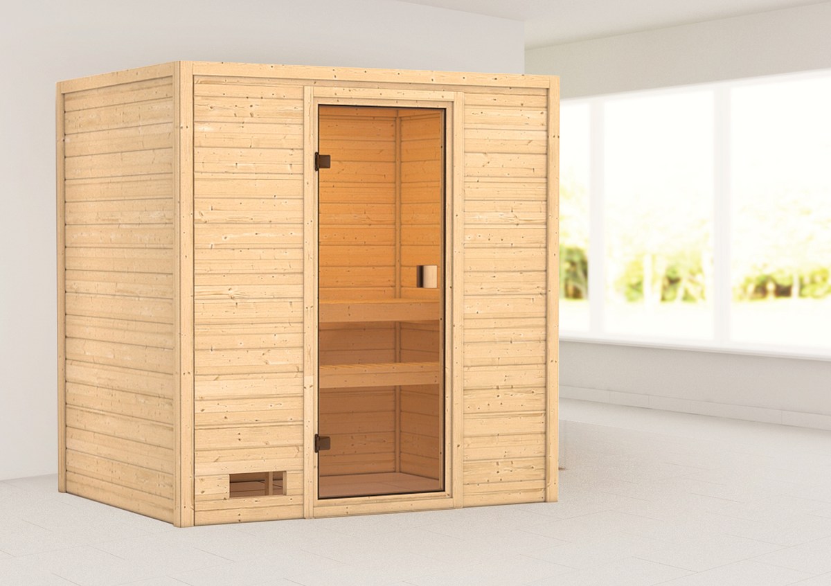 Aktionssauna Valida 2 - 195x145 cm, Fronteinstieg|ohne Fenster|ohne Ofen