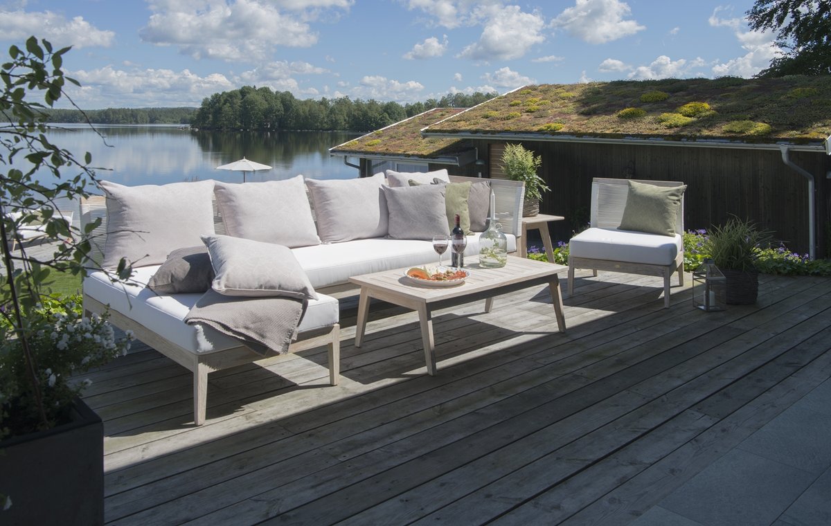 Wellington Diwan/Ottomane, Teak whitewashed inkl. Polster
