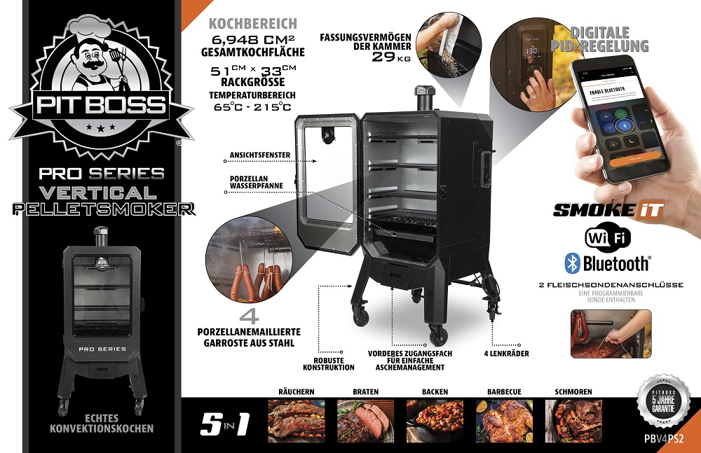 Pit Boss Pro Series V4P Vertikaler Holzpellet-Räucherofen