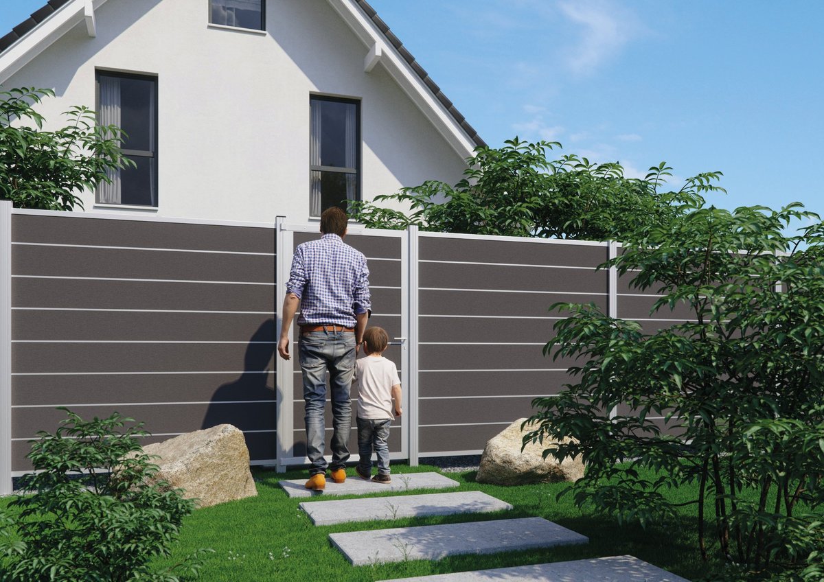 GOTLAND Tor-Set 90x175 cm WPC schiefergrau/Alu silber