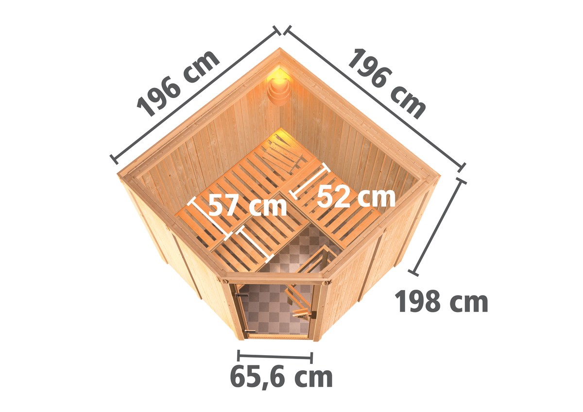 Aktionssauna Varberg 3 - 196x196 cm, 68 mm Systemsauna | Set-Ofen 2
