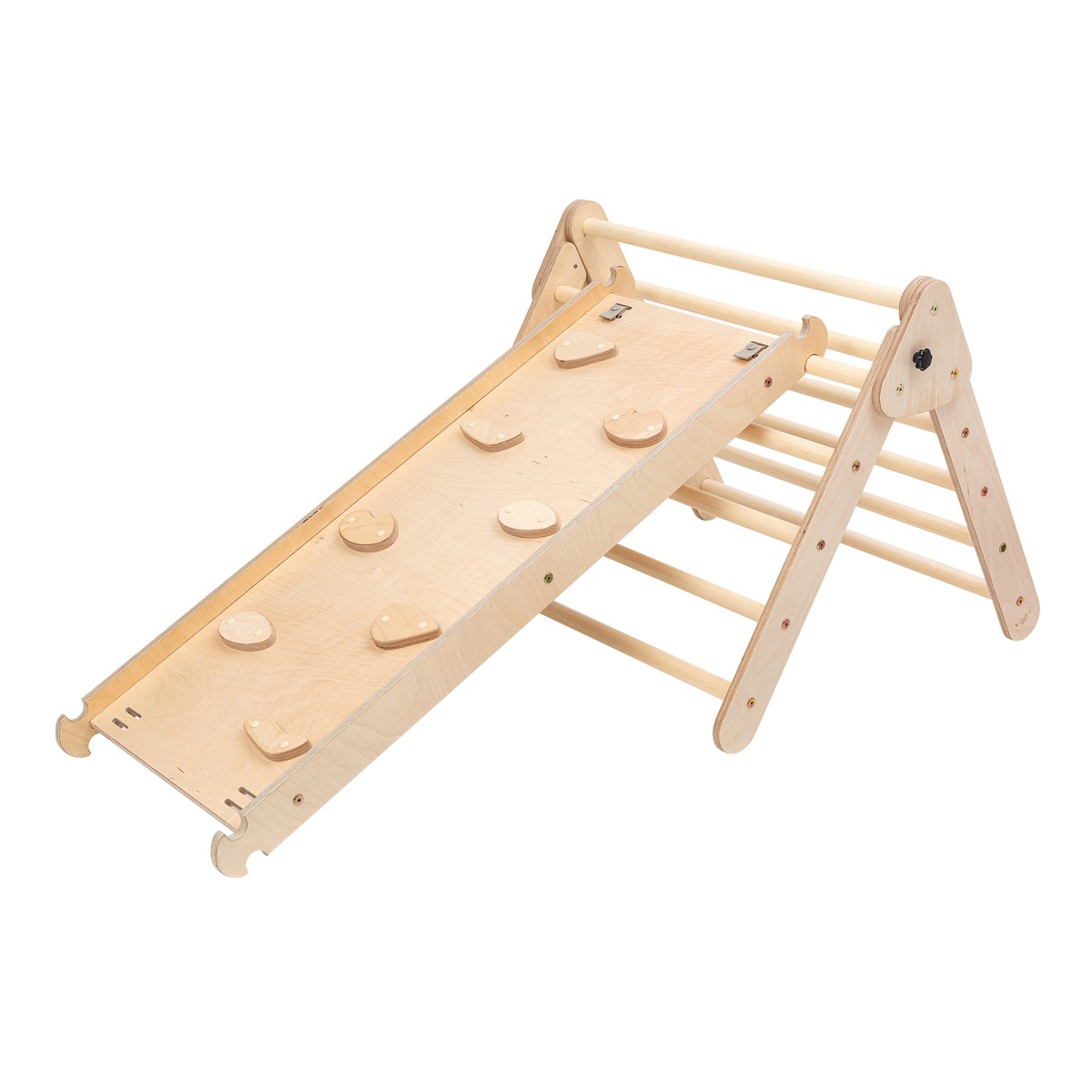 Kletterdreieck mit Kletterrampe aus Holz - Natur