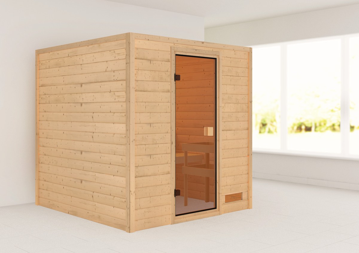 Aktionssauna Valida 3 - 195x195 cm, 38 mm Massivholz, Fronteinstieg|ohne Ofen